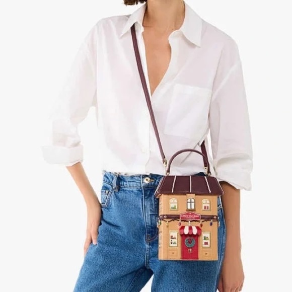 NWT Kate Spade Christmas Bag Toy Shop House Clutch Satchel Crossbody 3D Novelty - Picture 2 of 7